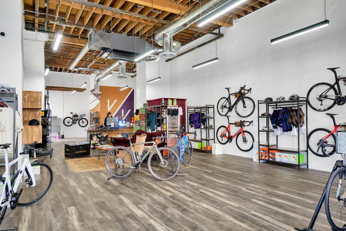 The shop floor, bikes on display